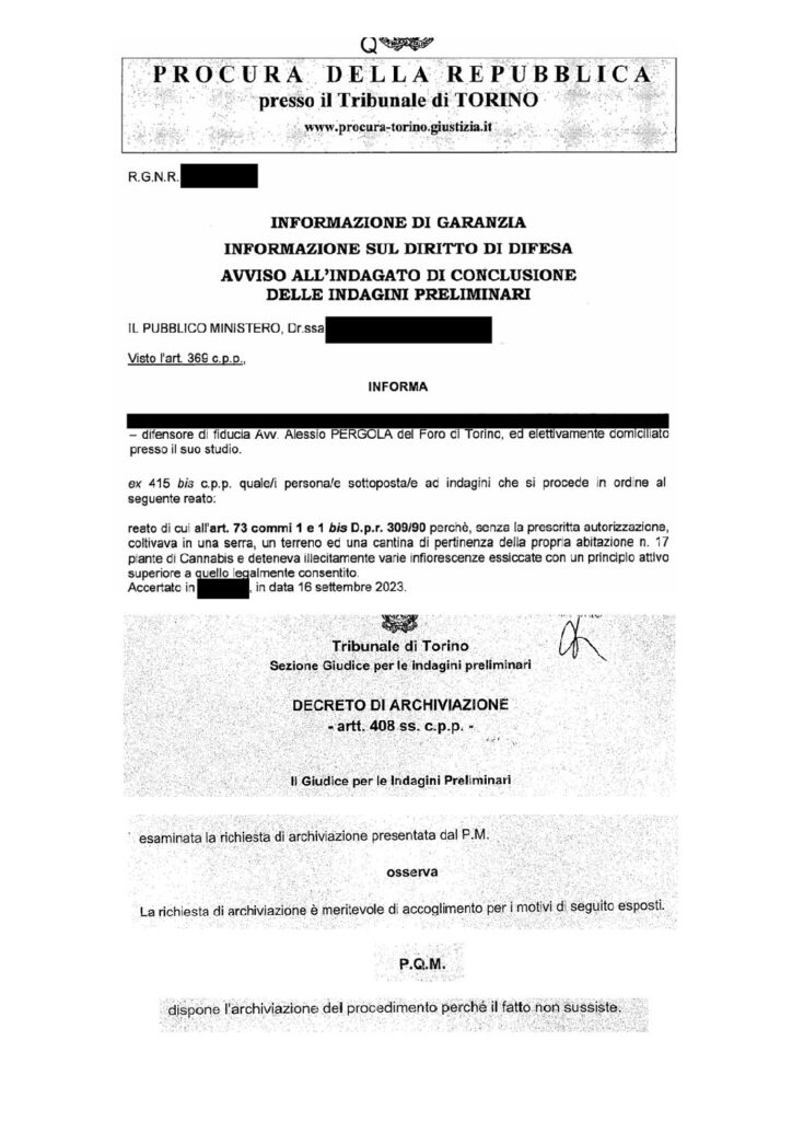 Coltivazione cannabis light: archiviazione del procedimento.